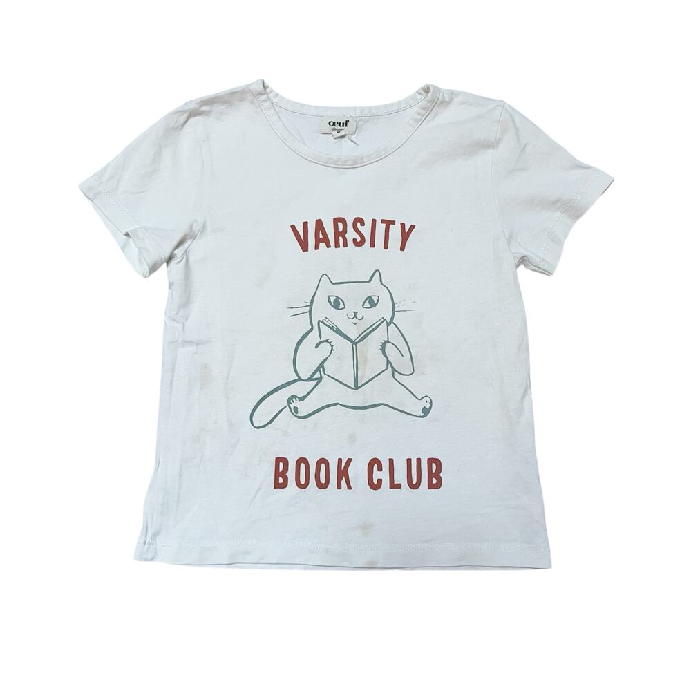 Oeuf Varsity Book Club Cat Tee Size 4